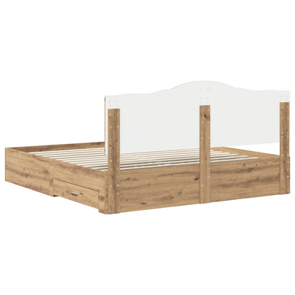 Bedframe met hoofdeinde Artisan Eiken 180 x 200 cm Bewerkt hout