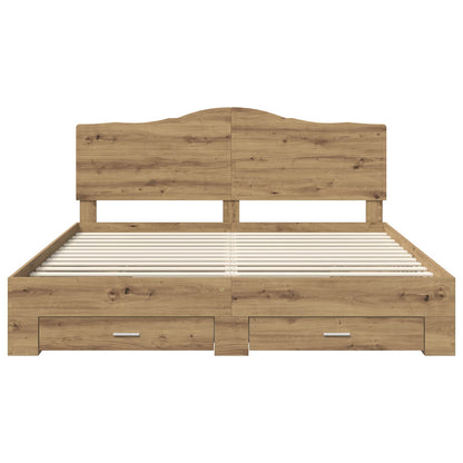 Bedframe met hoofdeinde Artisan Eiken 180 x 200 cm Bewerkt hout