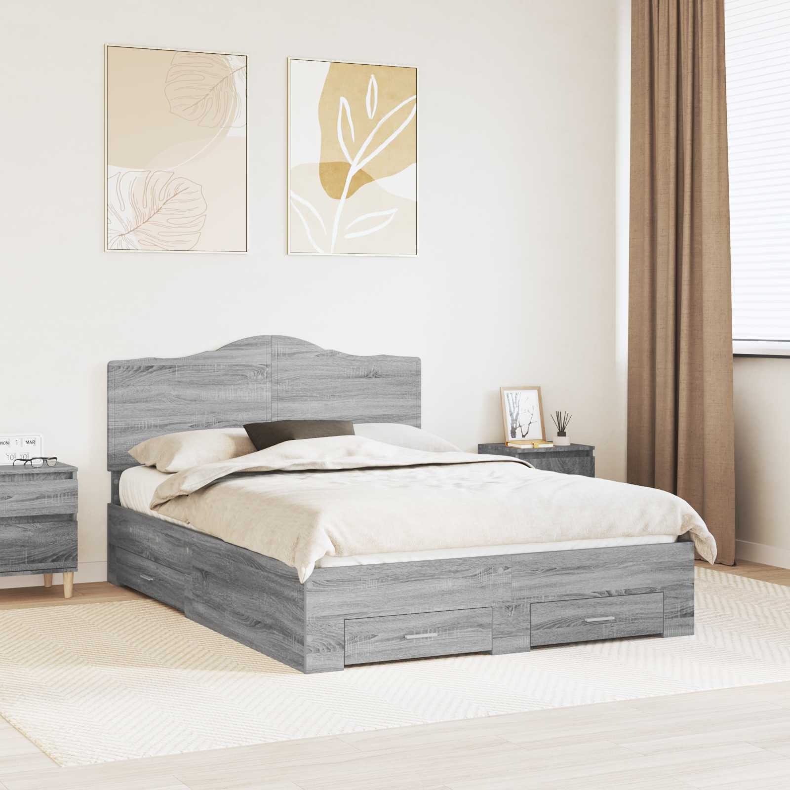 Bedframe met hoofdeinde Grijs Sonoma 160 x 200 cm Bewerkt hout