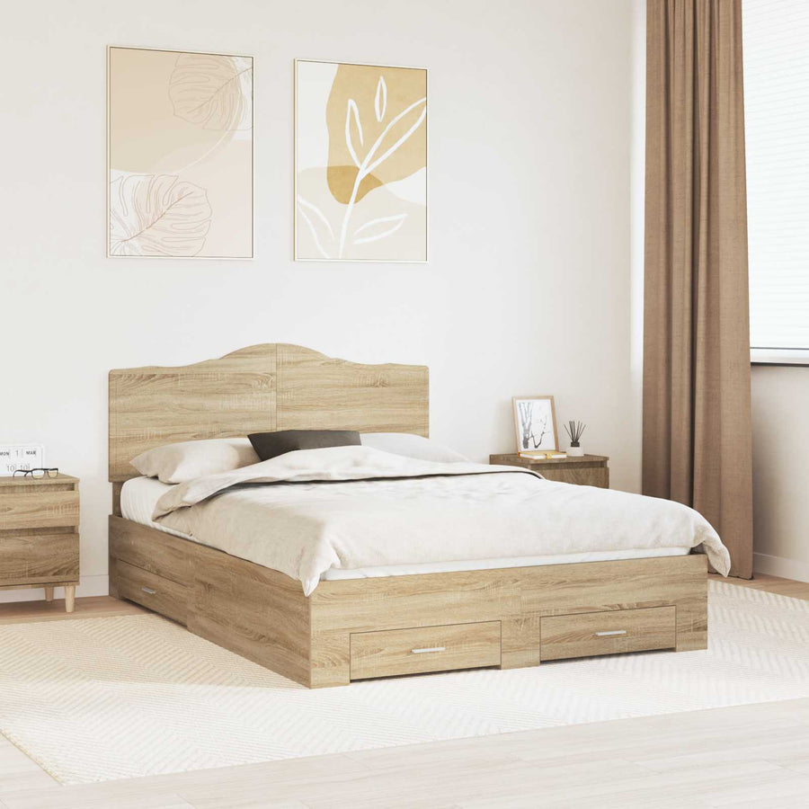 Bedframe met hoofdeinde Sonoma Eiken 150 x 200 cm Bewerkt hout