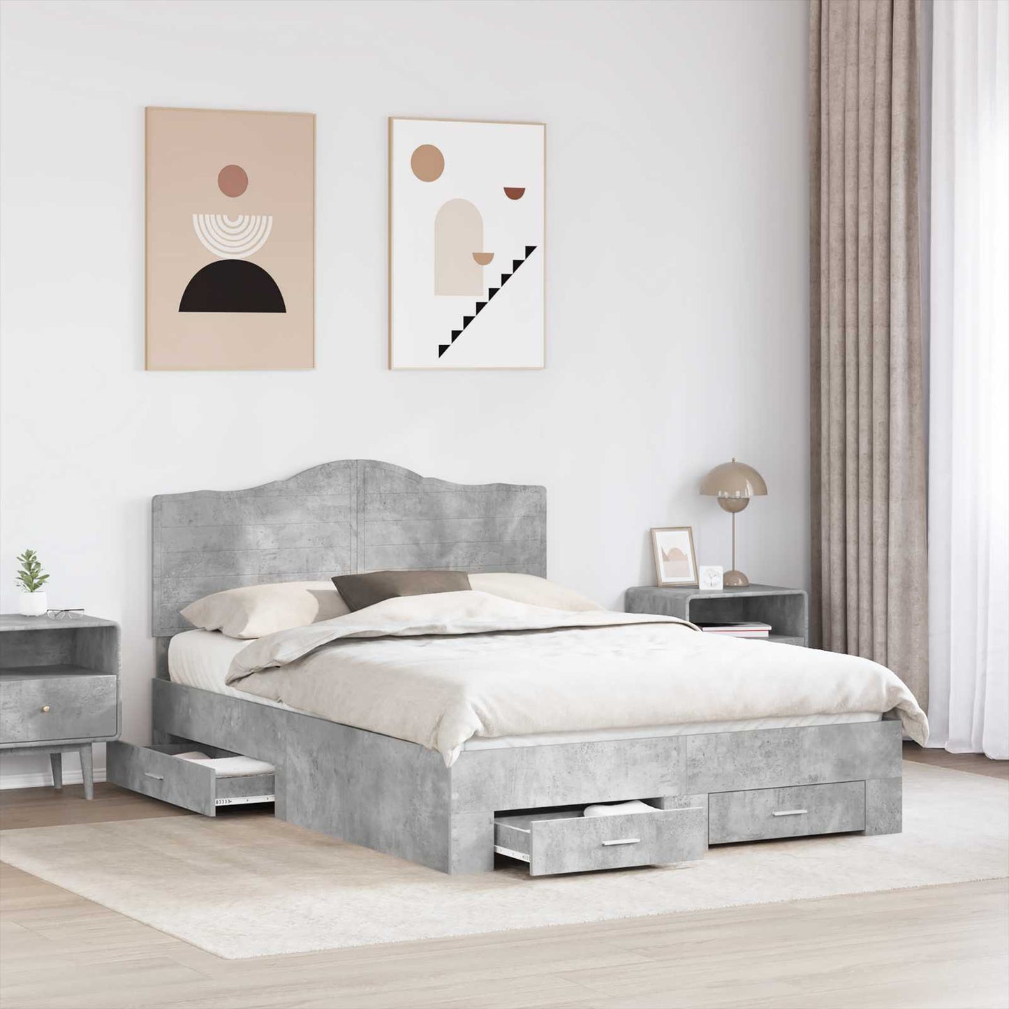 Bedframe met hoofdeinde Beton Grijs 150 x 200 cm Bewerkt hout