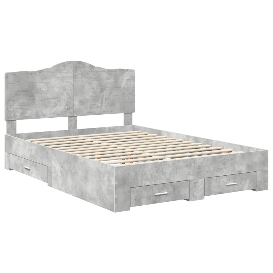 Bedframe met hoofdeinde Beton Grijs 150 x 200 cm Bewerkt hout