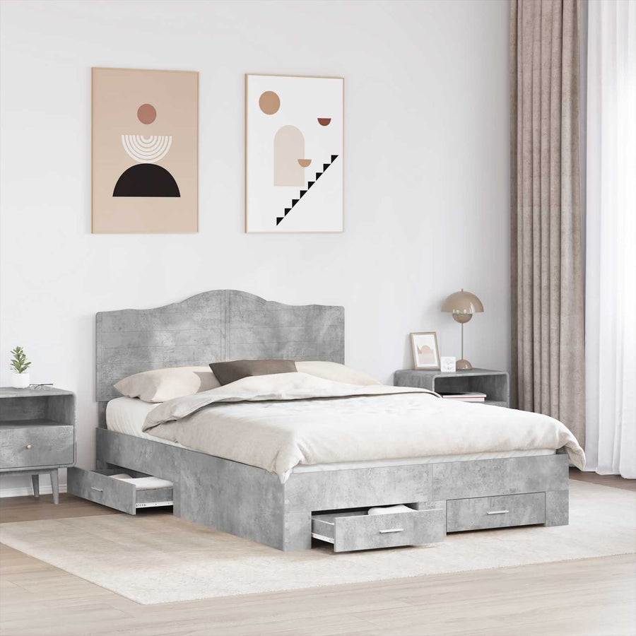 Bedframe met hoofdeinde Beton Grijs 140 x 200 cm Bewerkt hout