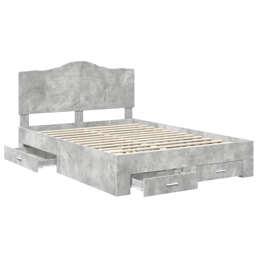Bedframe met hoofdeinde Beton Grijs 140 x 200 cm Bewerkt hout