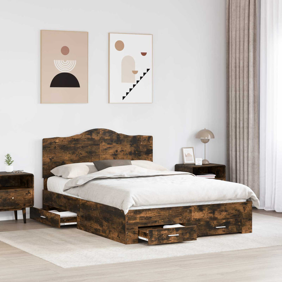 Bedframe met hoofdeinde Gerookt eiken 140 x 200 cm Bewerkt hout