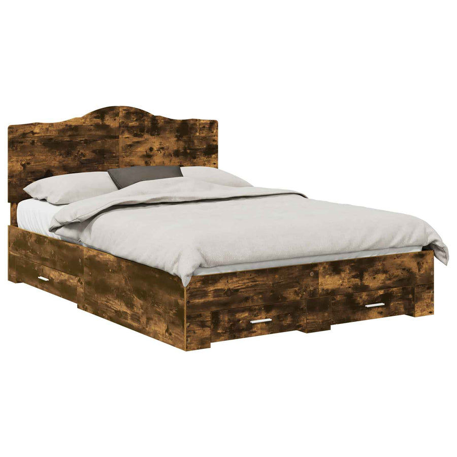 Bedframe met hoofdeinde Gerookt eiken 140 x 200 cm Bewerkt hout