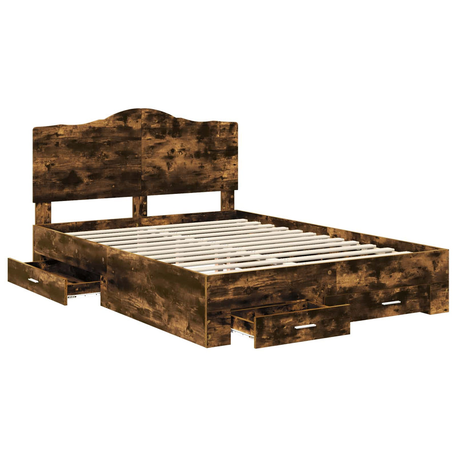 Bedframe met hoofdeinde Gerookt eiken 140 x 200 cm Bewerkt hout