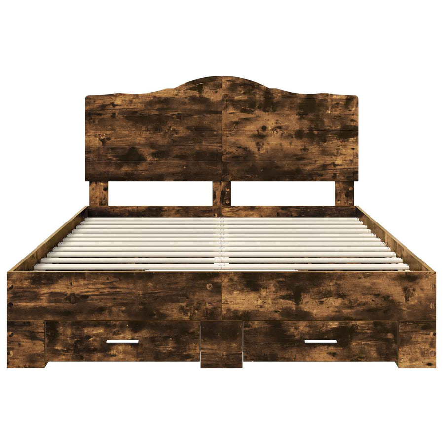 Bedframe met hoofdeinde Gerookt eiken 140 x 200 cm Bewerkt hout
