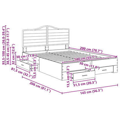 Bedframe met hoofdeinde Gerookt eiken 140 x 200 cm Bewerkt hout