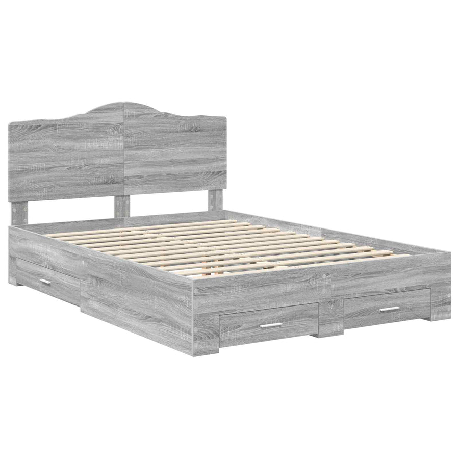 Bedframe met hoofdeinde Grijs Sonoma 140 x 200 cm Bewerkt hout