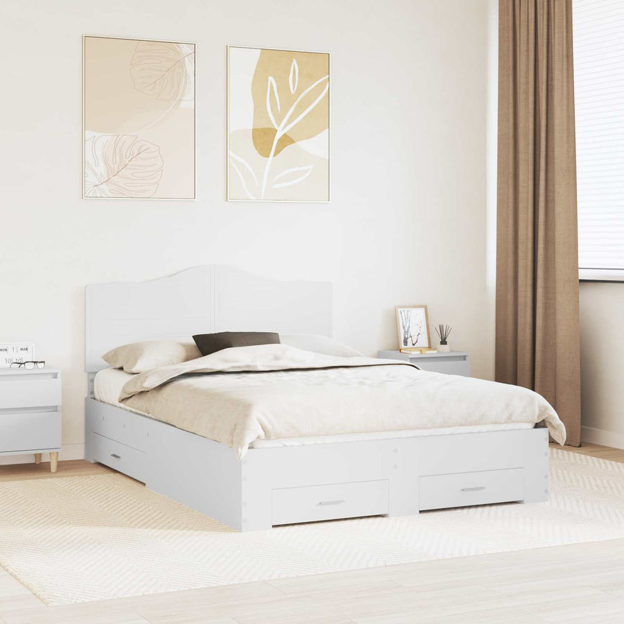 Bedframe met hoofdeinde met lade Wit 140 x 190 cm Bewerkt hout