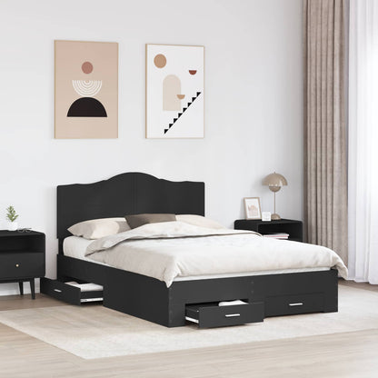 Bedframe Met Hoofdeinde Bewerkt Hout 140 x 190 cm Zwart
