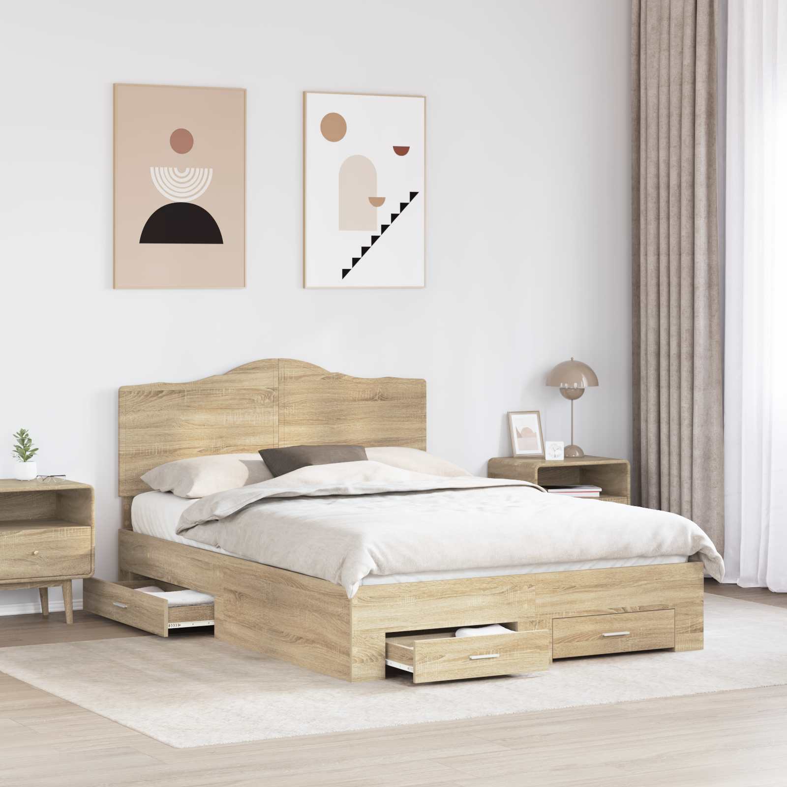 Bedframe met hoofdeinde Sonoma Eiken 140 x 190 cm Bewerkt hout