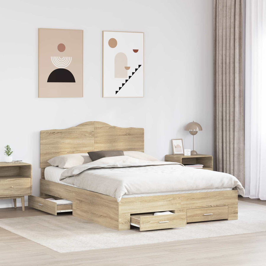 Bedframe met hoofdeinde Sonoma Eiken 140 x 190 cm Bewerkt hout
