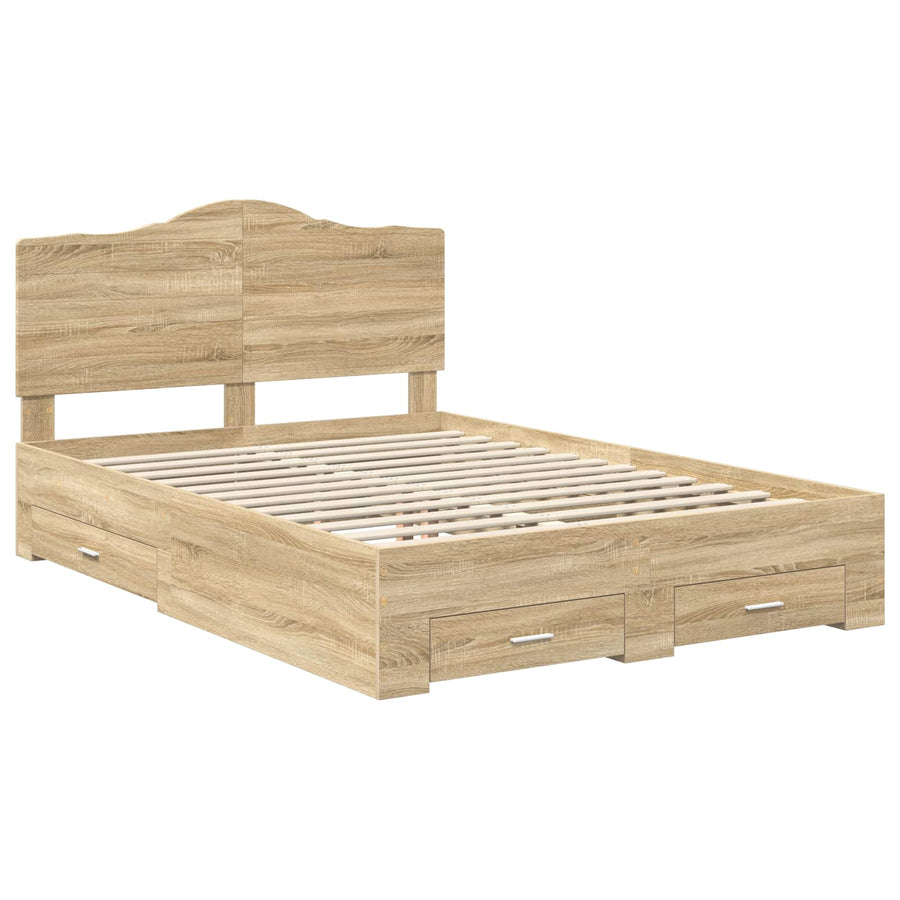Bedframe met hoofdeinde Sonoma Eiken 140 x 190 cm Bewerkt hout