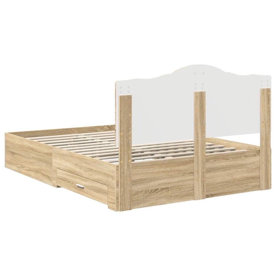 Bedframe met hoofdeinde Sonoma Eiken 140 x 190 cm Bewerkt hout