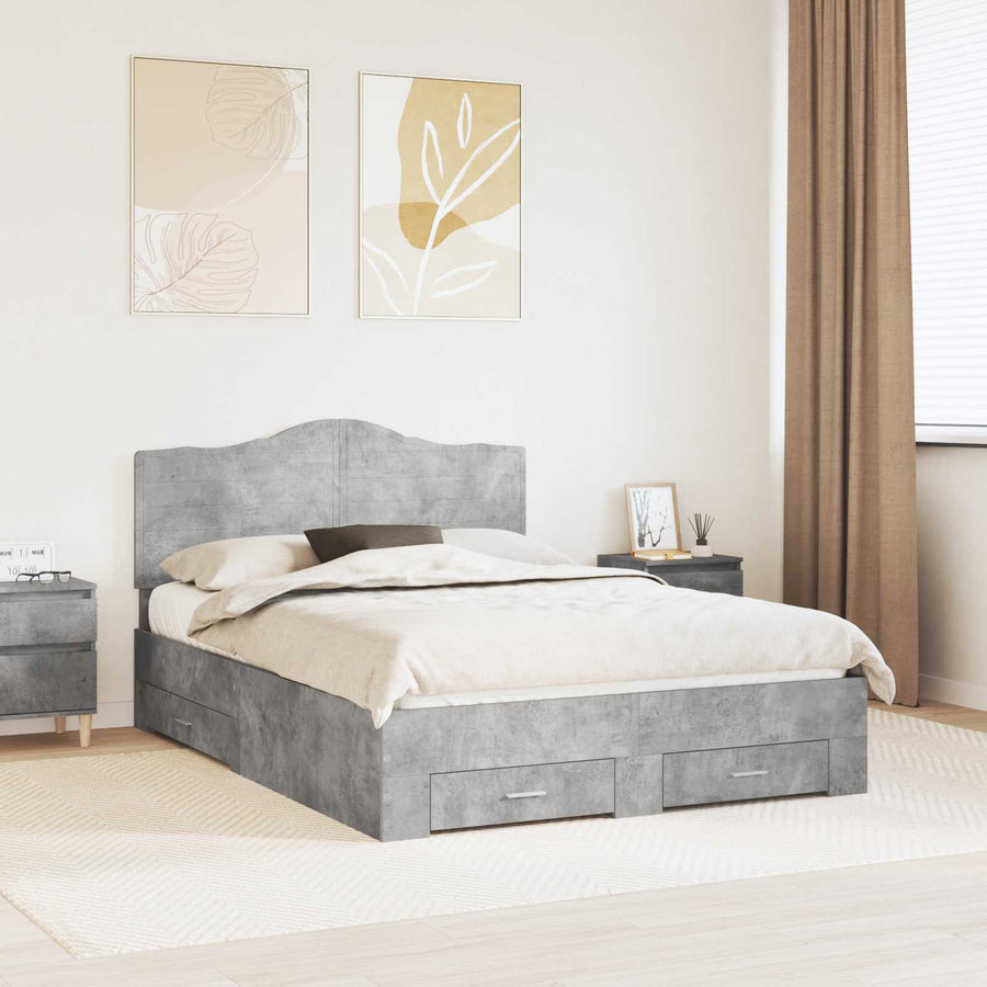 Bedframe met hoofdeinde Beton Grijs 140 x 190 cm Bewerkt hout