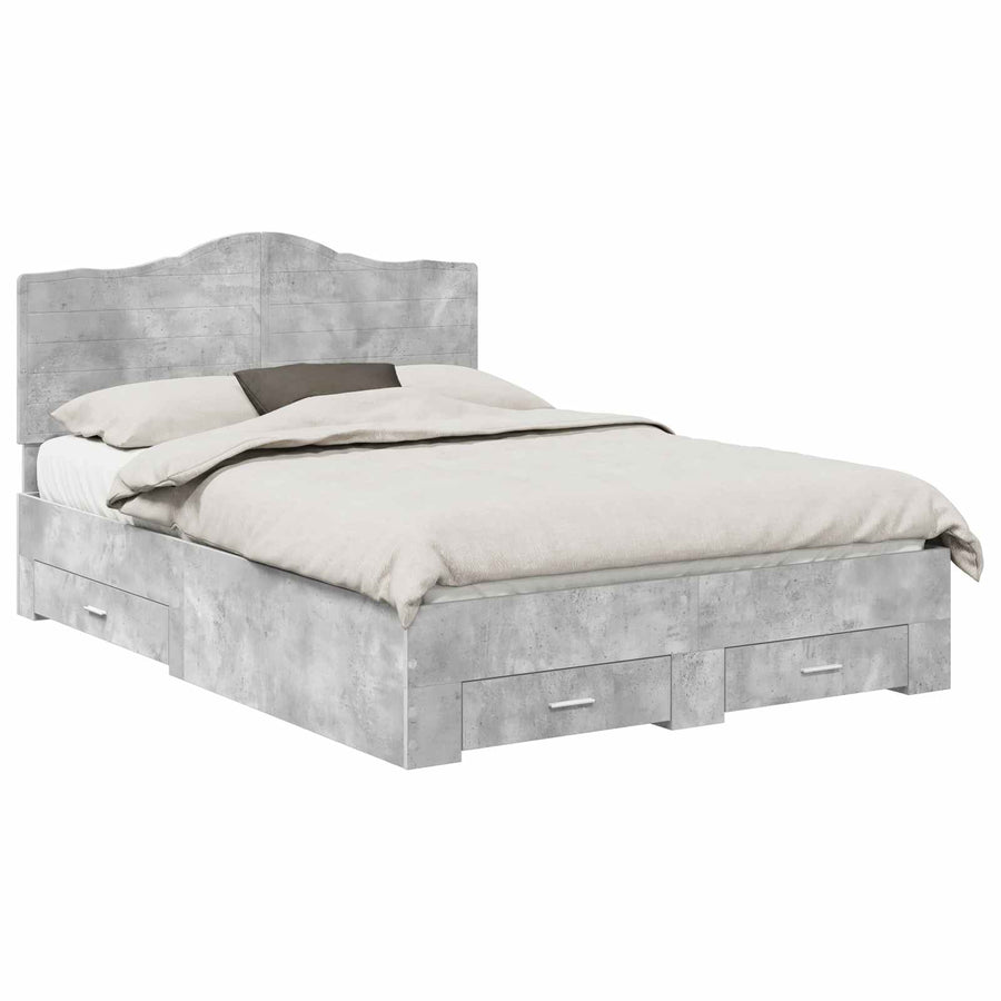 Bedframe met hoofdeinde Beton Grijs 140 x 190 cm Bewerkt hout