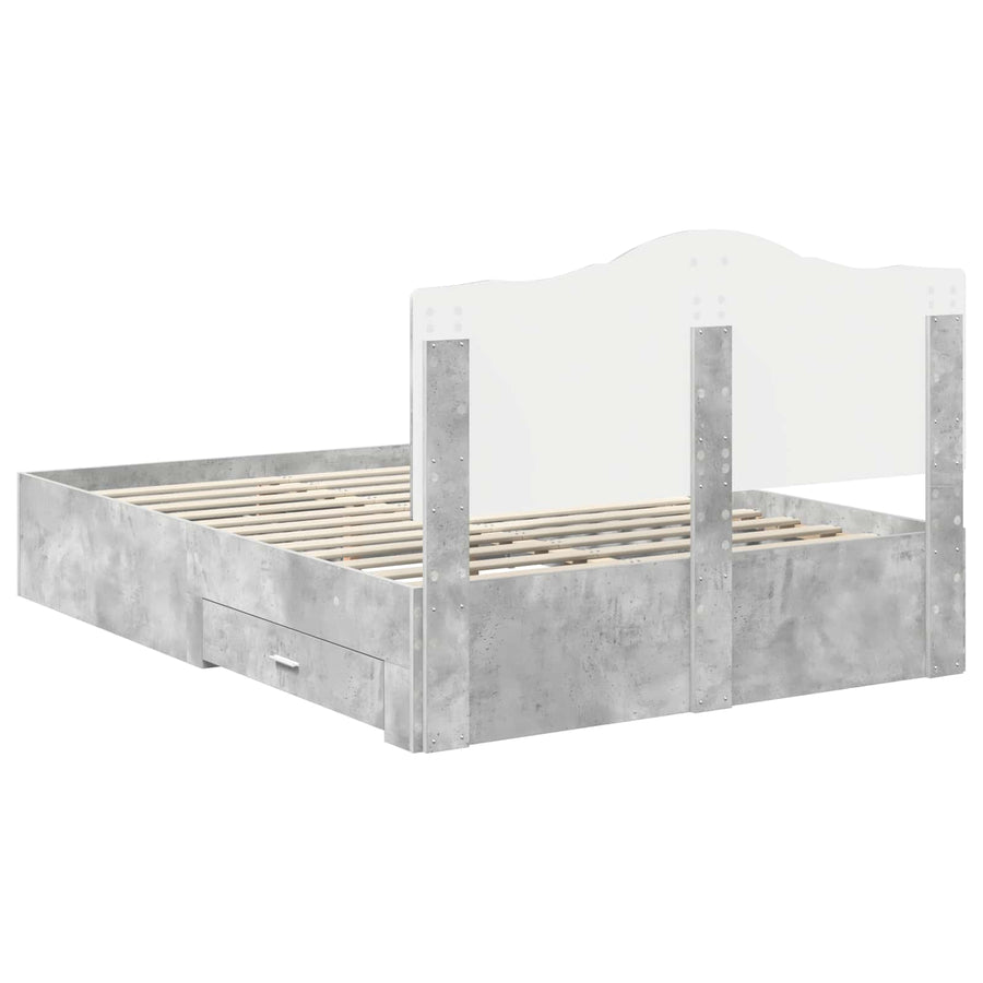 Bedframe met hoofdeinde Beton Grijs 140 x 190 cm Bewerkt hout