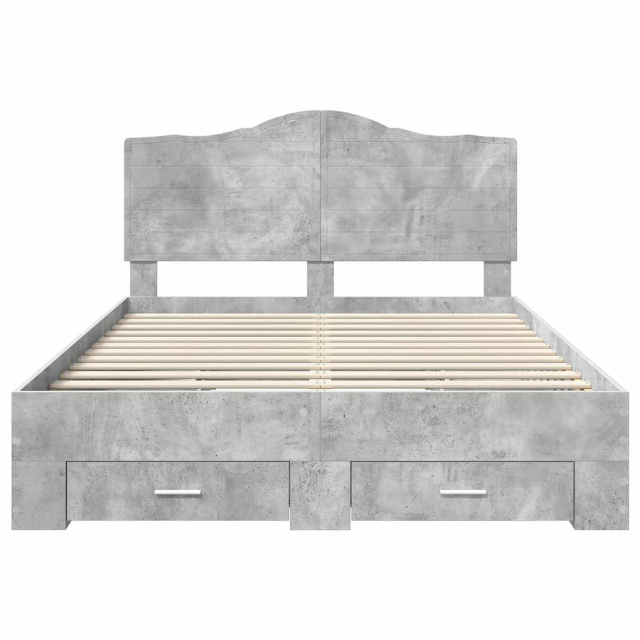 Bedframe met hoofdeinde Beton Grijs 140 x 190 cm Bewerkt hout