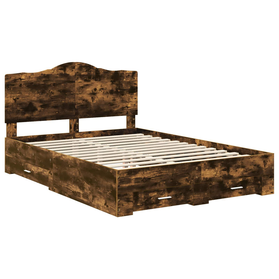 Bedframe met hoofdeinde Gerookt eiken 140 x 190 cm Bewerkt hout