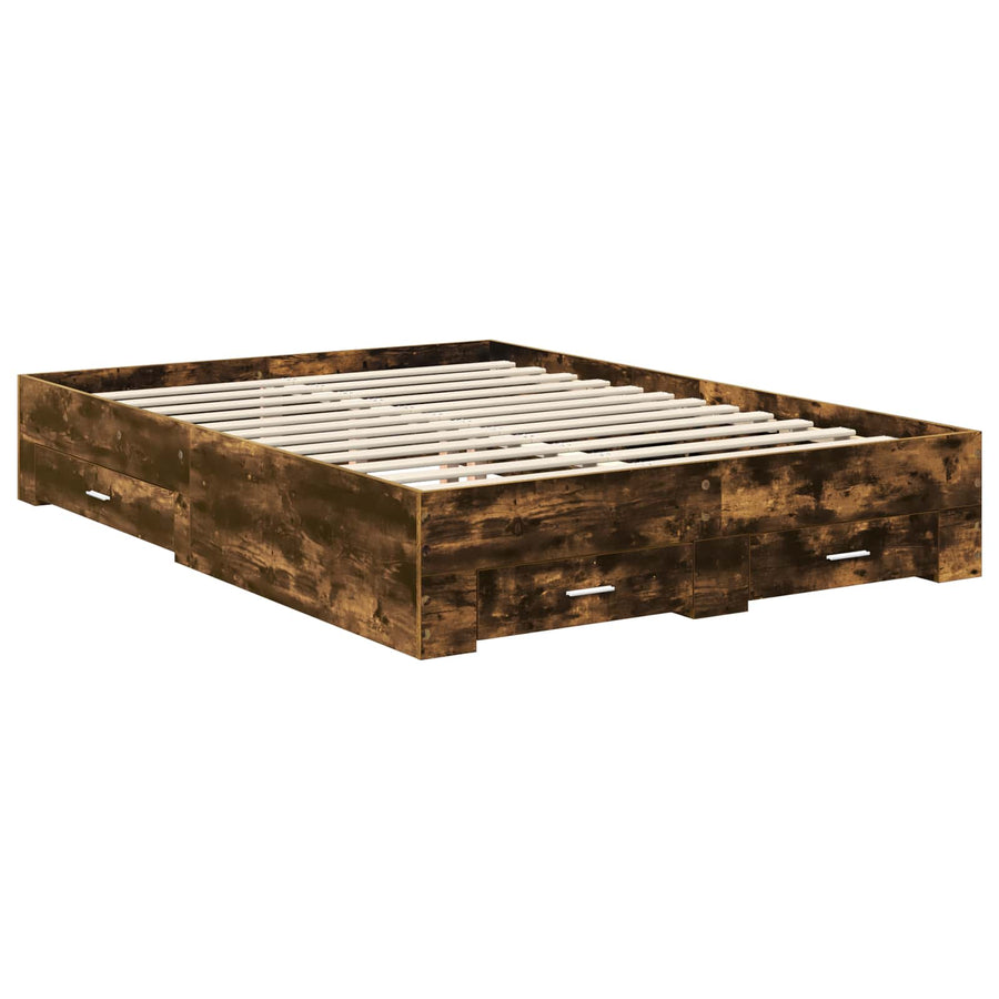 Bedframe met hoofdeinde Gerookt eiken 140 x 190 cm Bewerkt hout
