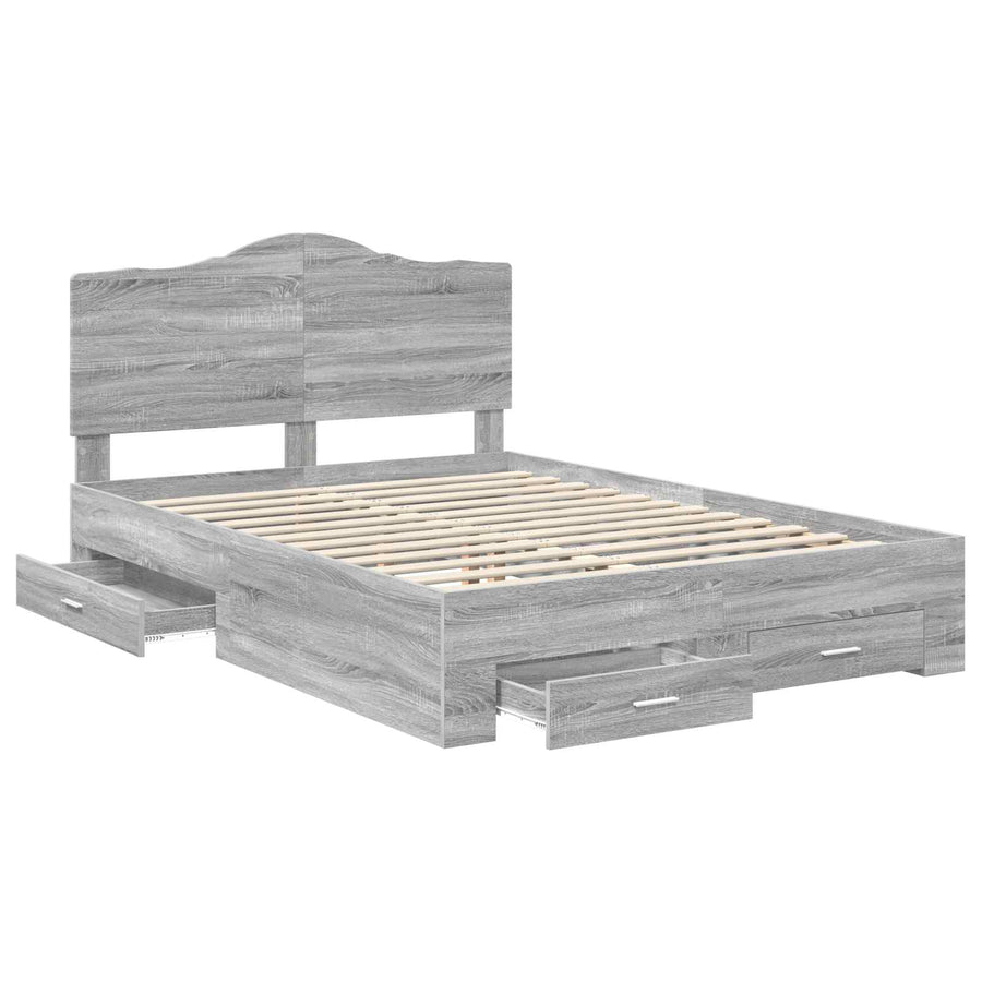 Bedframe met hoofdeinde Grijs Sonoma 140 x 190 cm Bewerkt hout