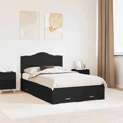 Bedframe met hoofdeinde Zwart 135 x 190 cm Bewerkt hout