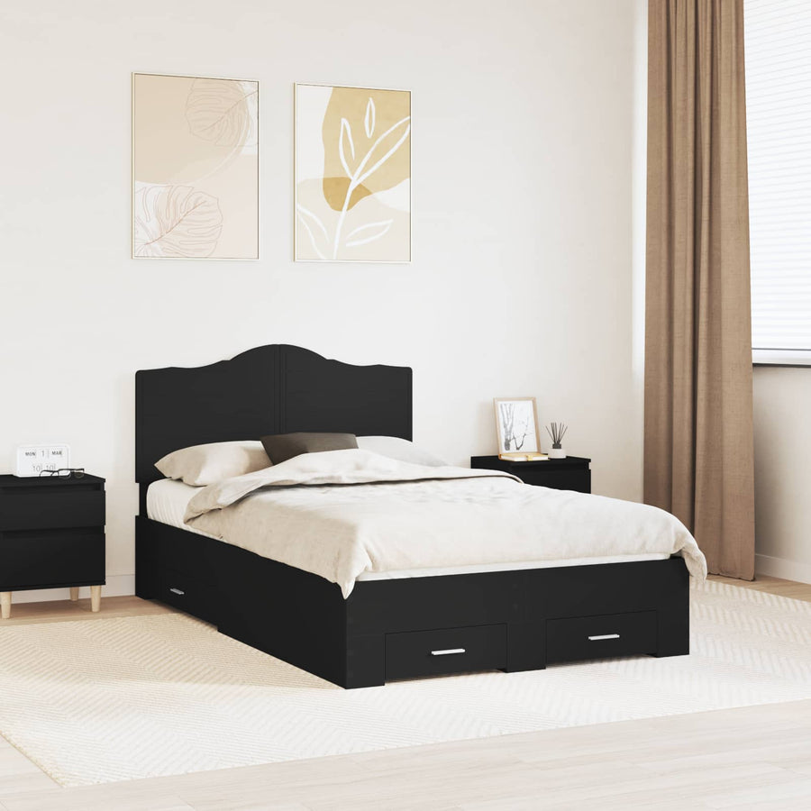 Bedframe met hoofdeinde Zwart 135 x 190 cm Bewerkt hout