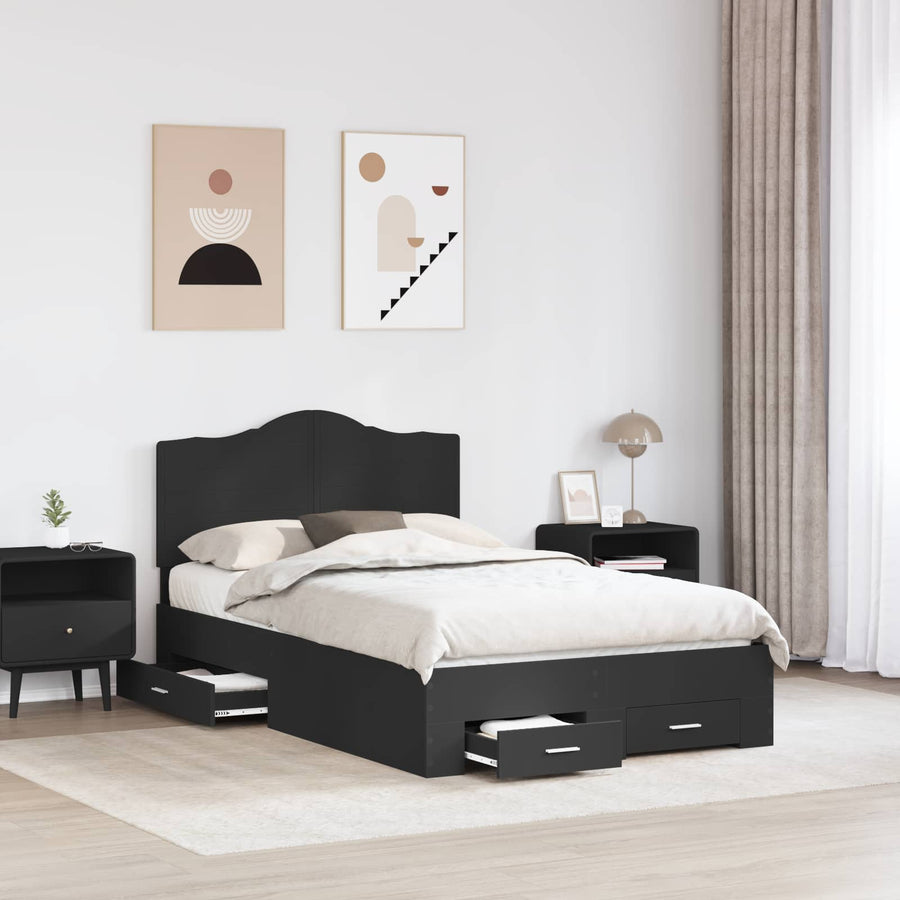 Bedframe met hoofdeinde Zwart 135 x 190 cm Bewerkt hout