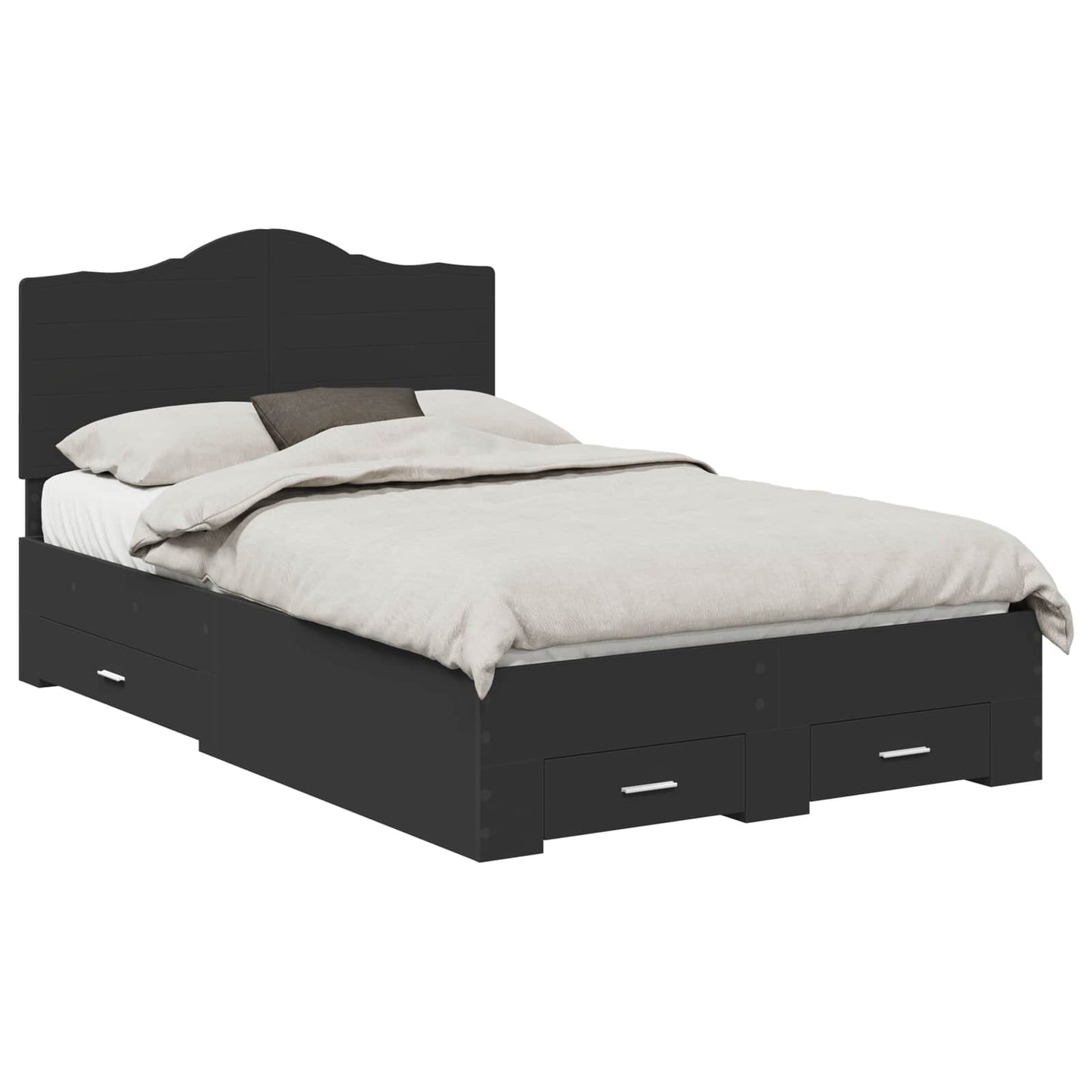 Bedframe met hoofdeinde Zwart 135 x 190 cm Bewerkt hout