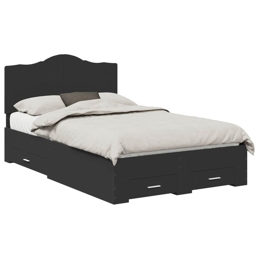Bedframe met hoofdeinde Zwart 135 x 190 cm Bewerkt hout