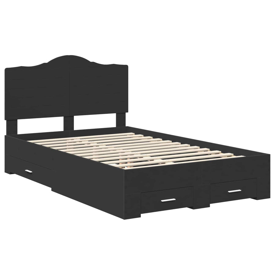 Bedframe met hoofdeinde Zwart 135 x 190 cm Bewerkt hout