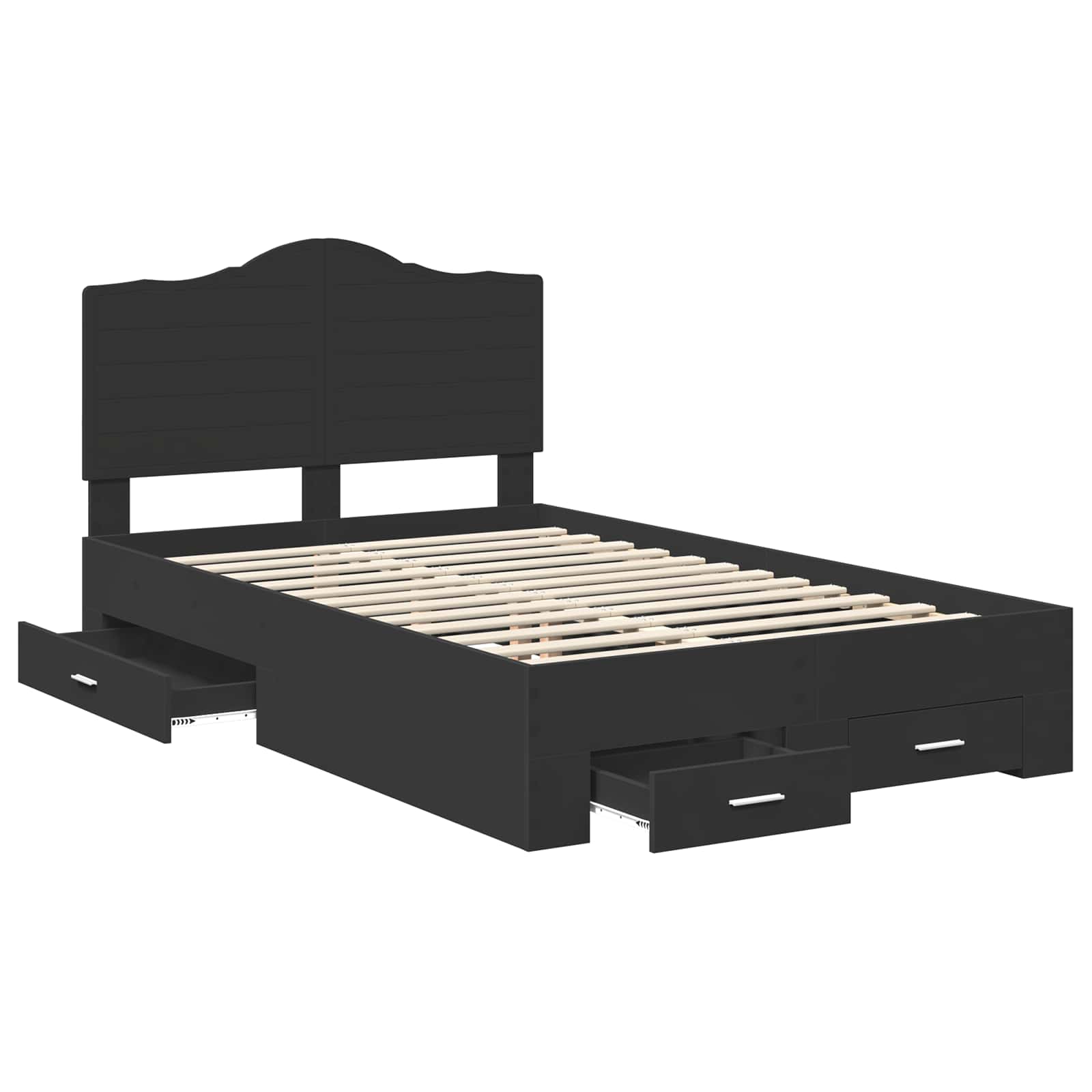Bedframe met hoofdeinde Zwart 135 x 190 cm Bewerkt hout