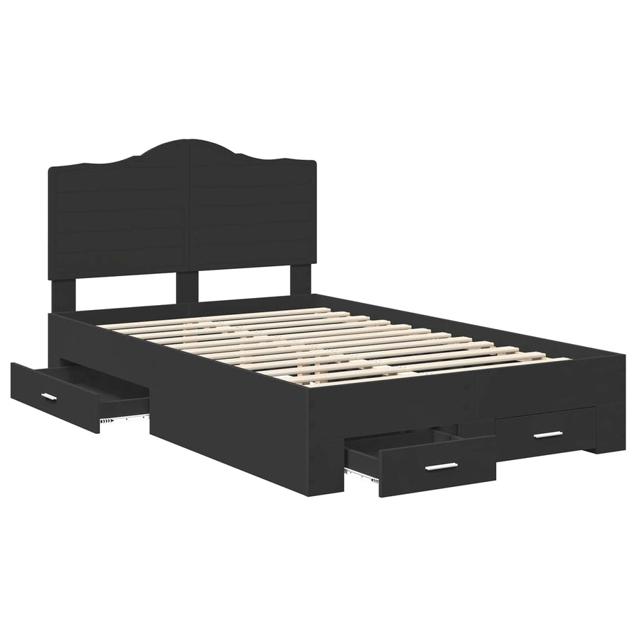 Bedframe met hoofdeinde Zwart 135 x 190 cm Bewerkt hout
