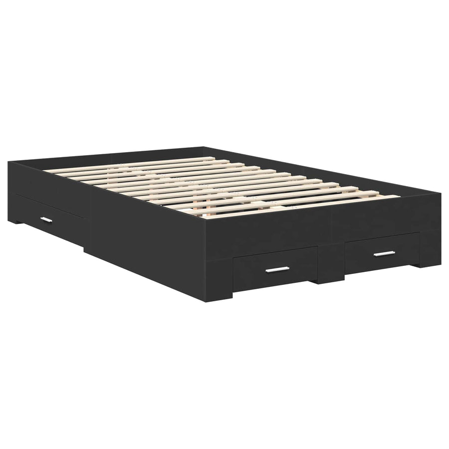Bedframe met hoofdeinde Zwart 135 x 190 cm Bewerkt hout