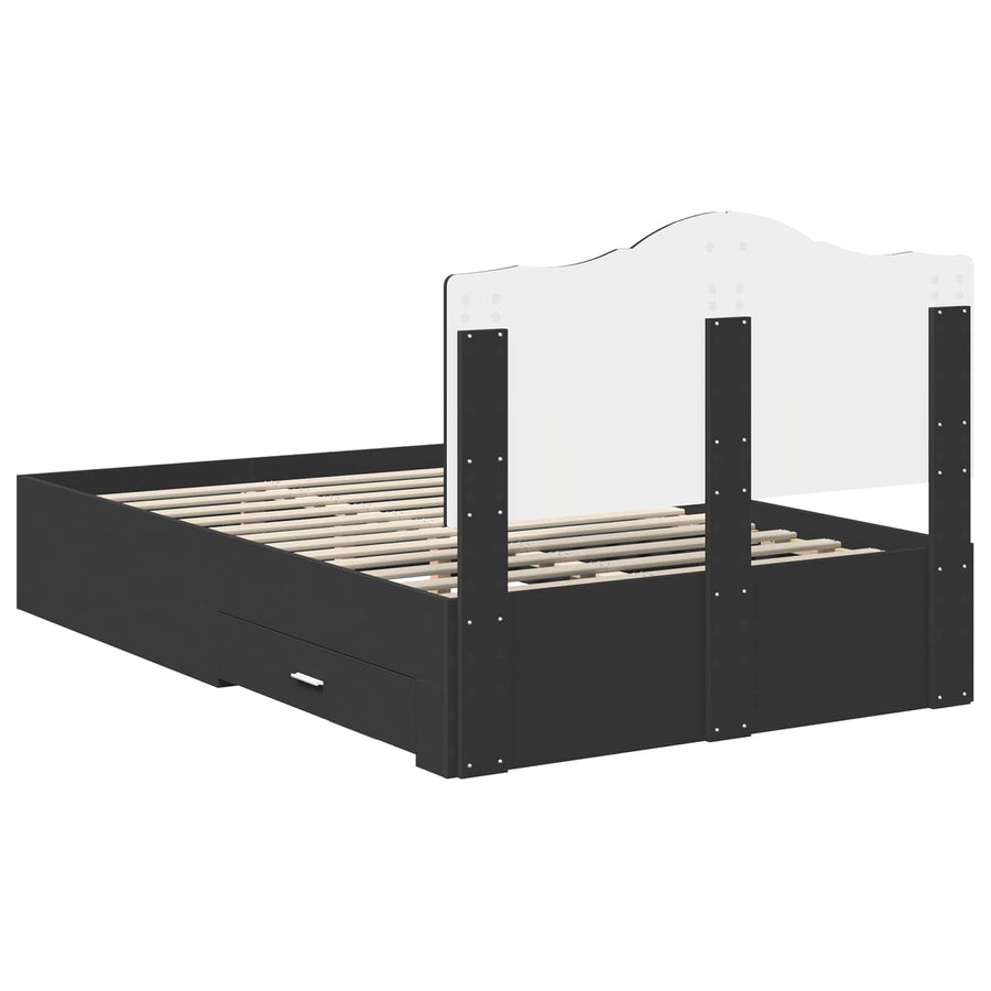 Bedframe met hoofdeinde Zwart 135 x 190 cm Bewerkt hout
