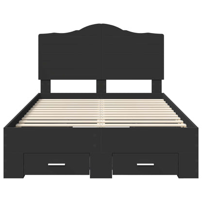 Bedframe met hoofdeinde Zwart 135 x 190 cm Bewerkt hout