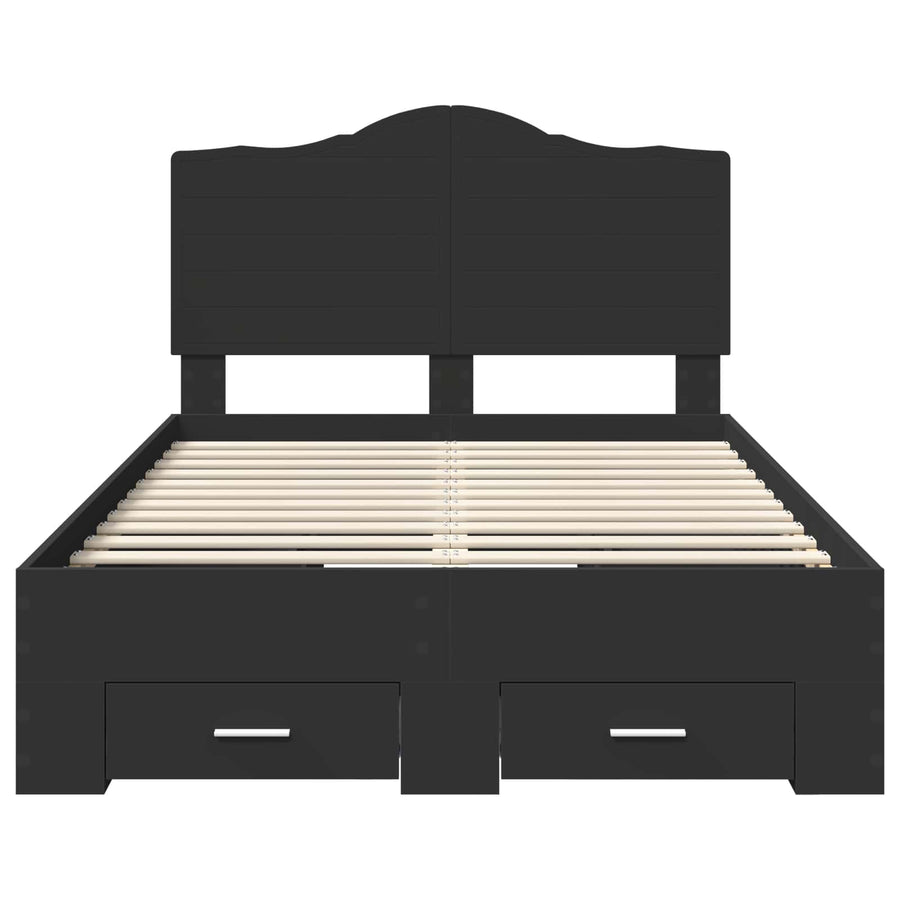 Bedframe met hoofdeinde Zwart 135 x 190 cm Bewerkt hout