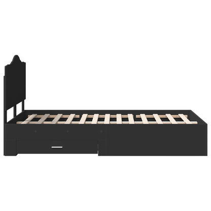Bedframe met hoofdeinde Zwart 135 x 190 cm Bewerkt hout