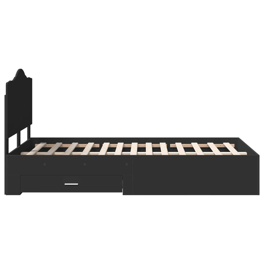 Bedframe met hoofdeinde Zwart 135 x 190 cm Bewerkt hout