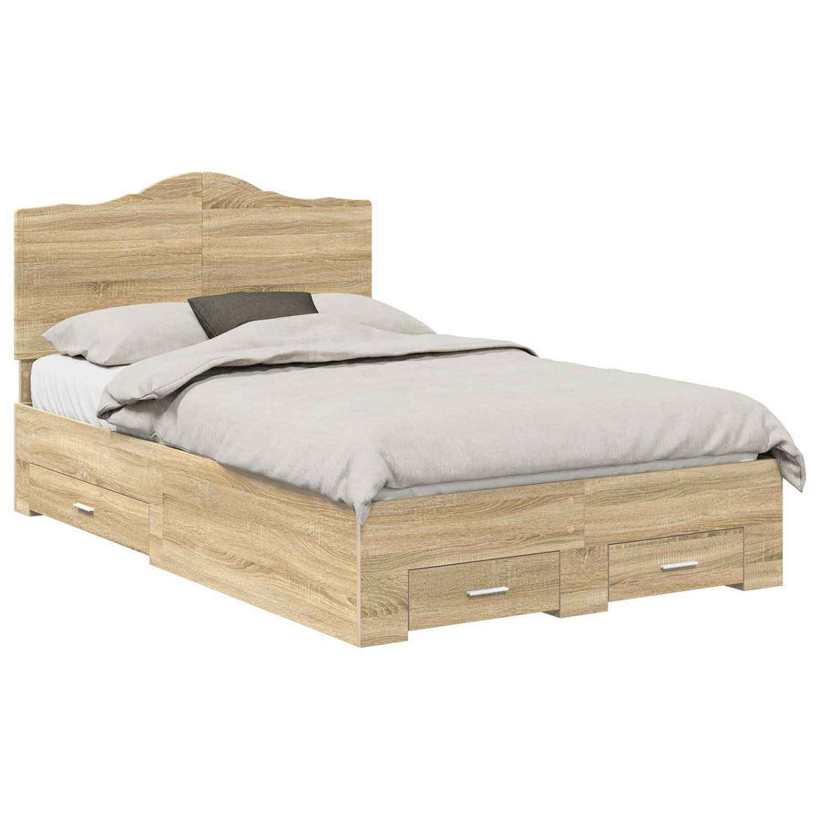 Bedframe met hoofdeinde Sonoma Eiken 135 x 190 cm Bewerkt hout