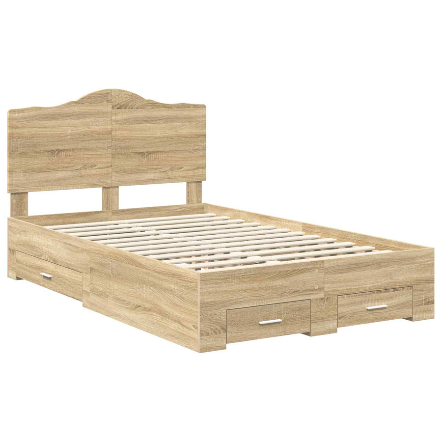 Bedframe met hoofdeinde Sonoma Eiken 135 x 190 cm Bewerkt hout