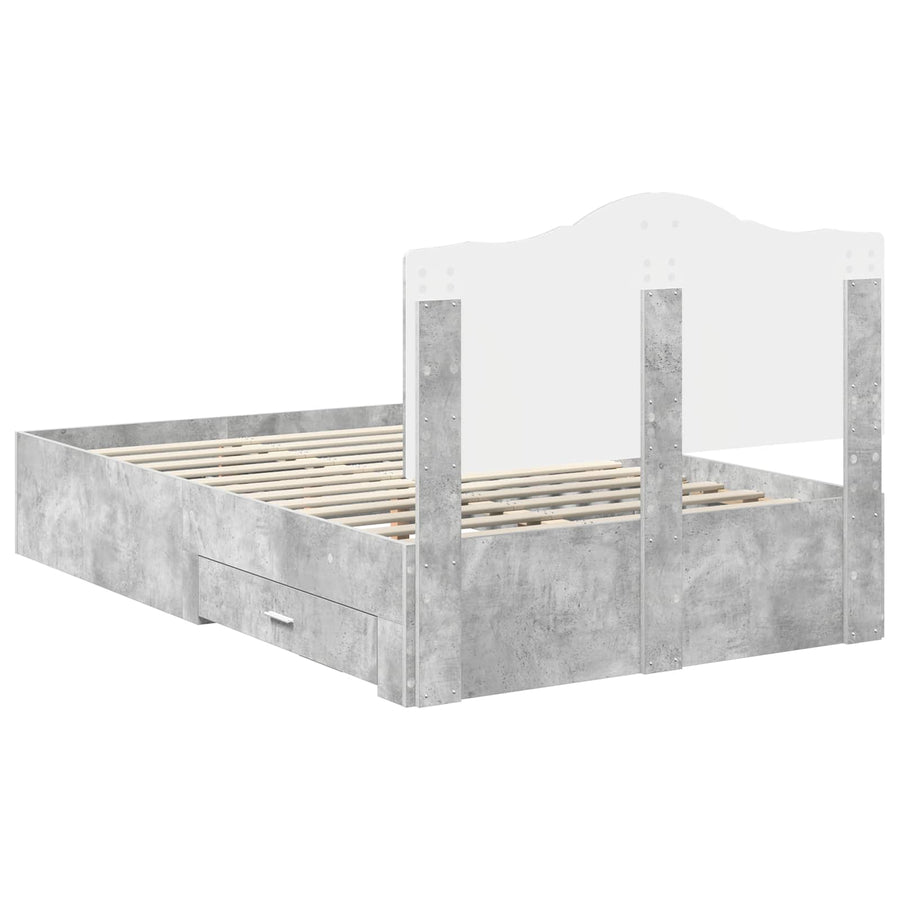 Bedframe met hoofdeinde Beton Grijs 135 x 190 cm Bewerkt hout