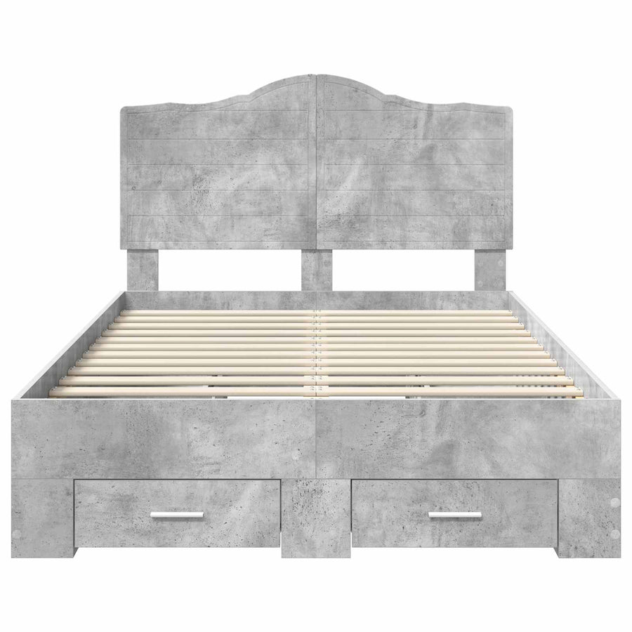 Bedframe met hoofdeinde Beton Grijs 135 x 190 cm Bewerkt hout