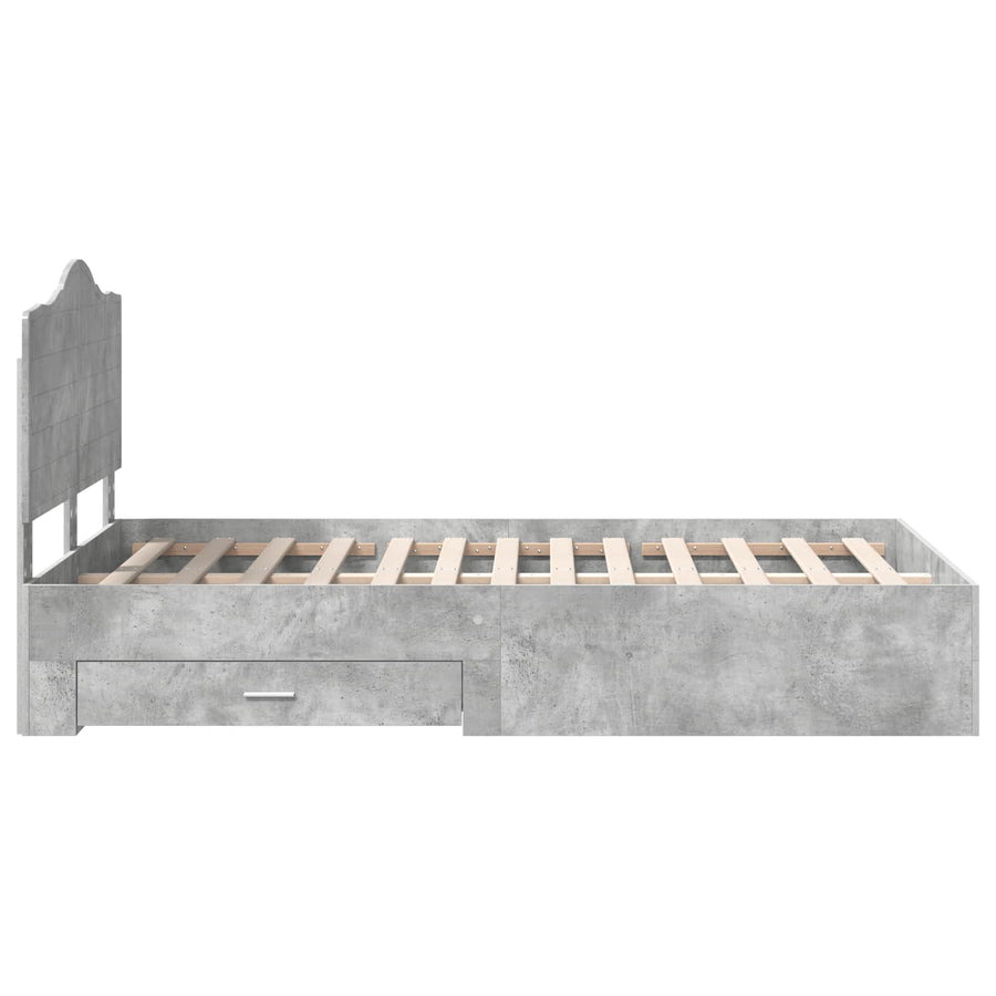 Bedframe met hoofdeinde Beton Grijs 135 x 190 cm Bewerkt hout