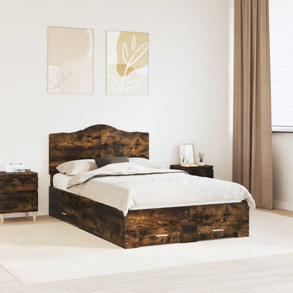 Bedframe met hoofdeinde Gerookt eiken 135 x 190 cm Bewerkt hout