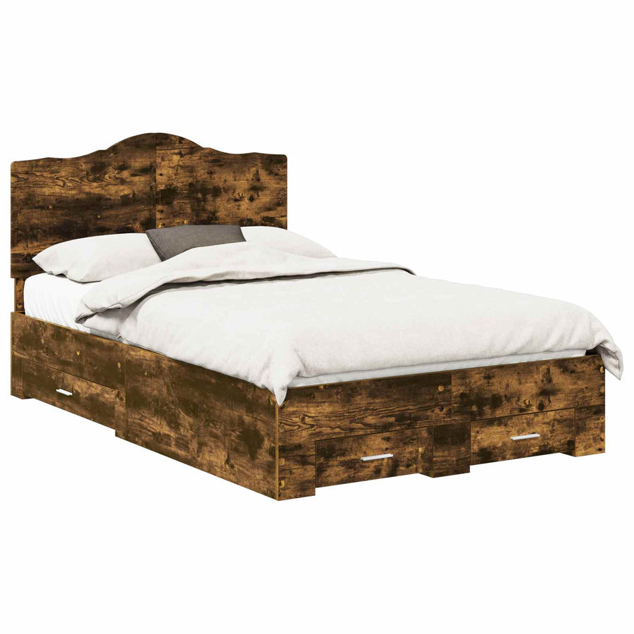 Bedframe met hoofdeinde Gerookt eiken 135 x 190 cm Bewerkt hout