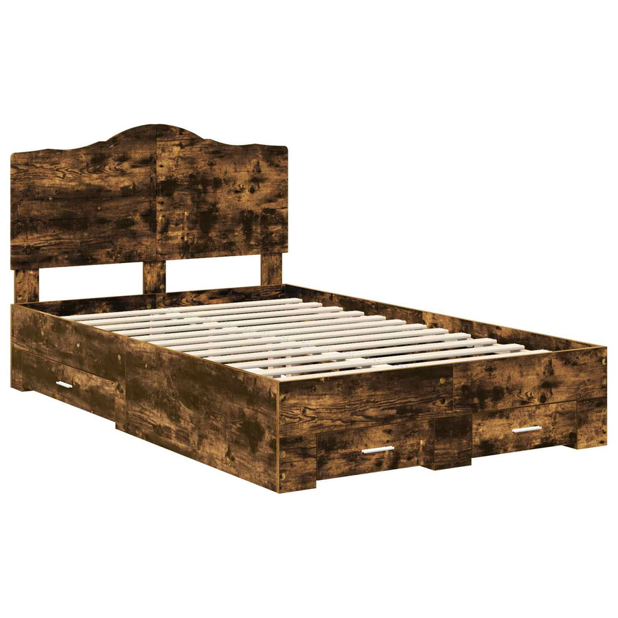 Bedframe met hoofdeinde Gerookt eiken 135 x 190 cm Bewerkt hout