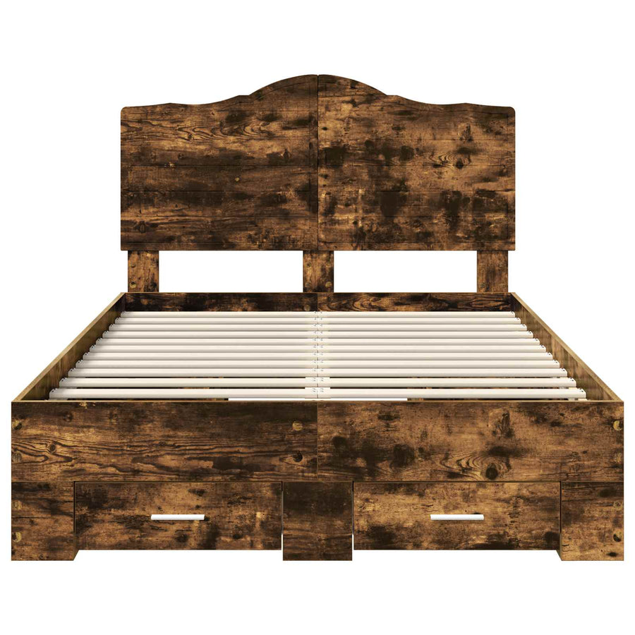 Bedframe met hoofdeinde Gerookt eiken 135 x 190 cm Bewerkt hout